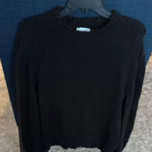 Z Supply Black Knit Mock Neck Ruffle Detail Puff Sleeve Sweater - Picture 3 of 7